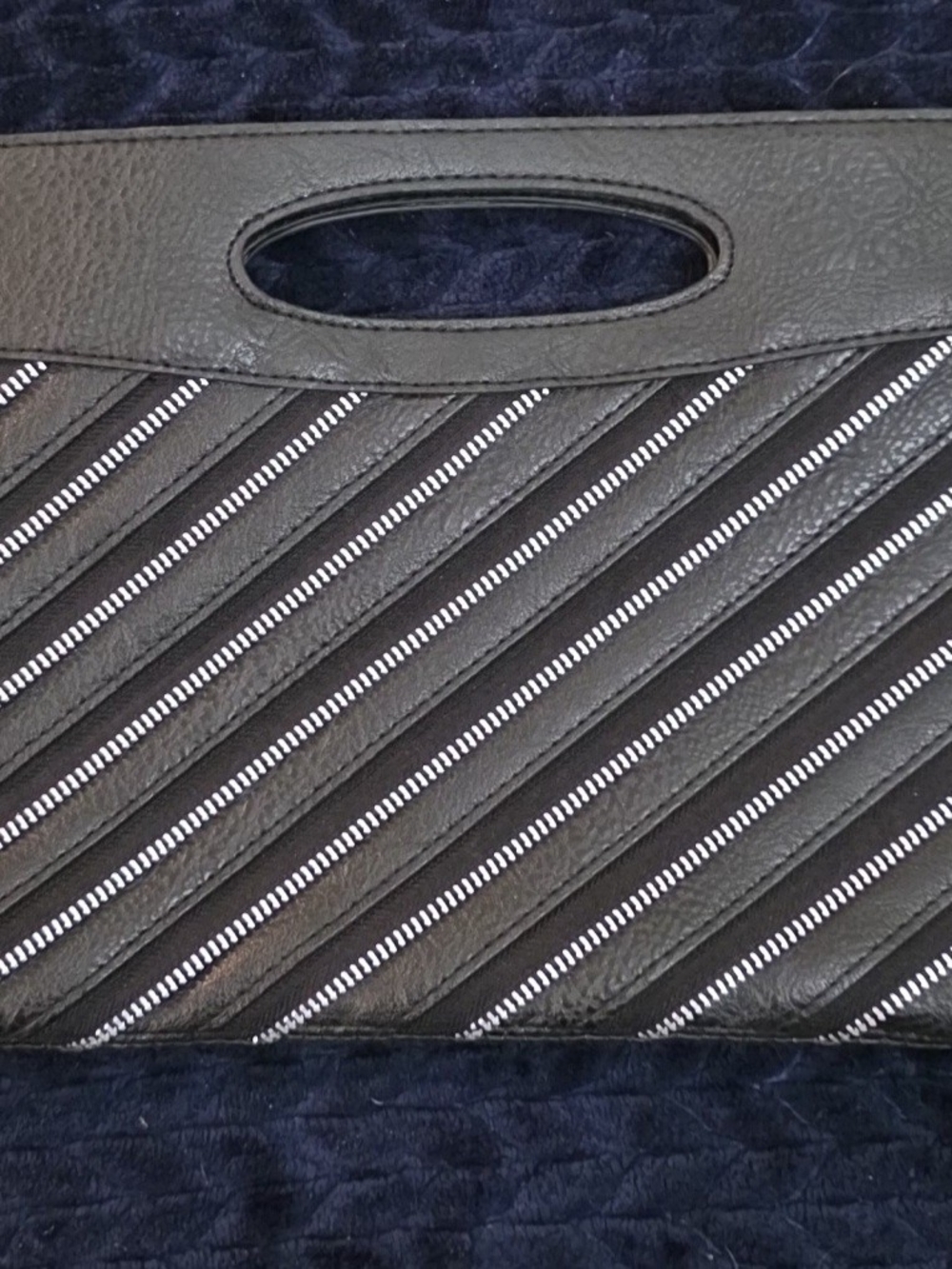 Black  Diagonal-Strip Leather Handheld Bag